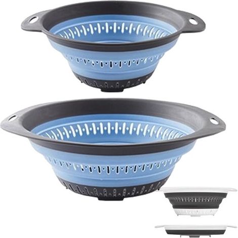 Setaccio e scolapasta pieghevoli, setaccio e colino in silicone per frutta e verdura, utensili da cucina (2 pezzi, grigio, 1,3 l + 2,5 l) (1/5)