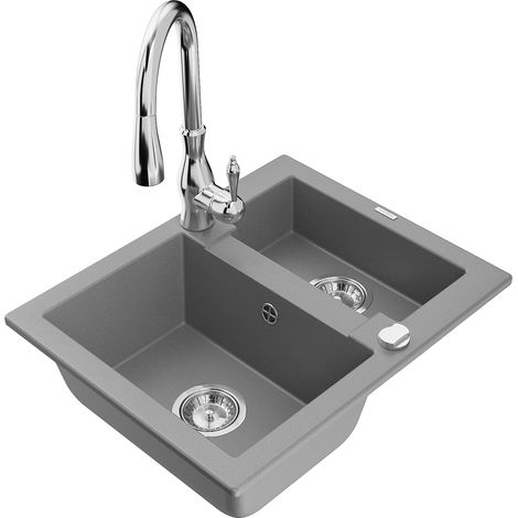 Mexen Carlos lavello in granito 1,5 vasche con miscelatore da cucina Savita, grigio - 6518-71-672601-00 (1/5)