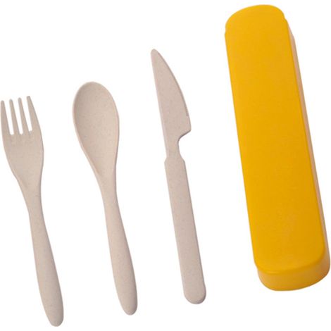 Coffret 4 Couverts Paille de Blé Portable Voyage avec Étui Couteau Fourchette Cuillères Ustensiles Nordic Bleu Vert Jaune (1/5)