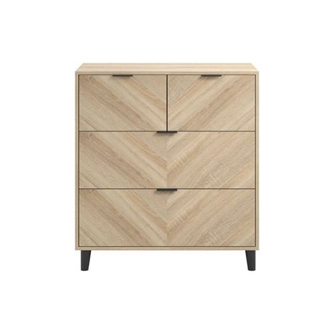 Stockholm Chevron 4 Drawer Chest - Engineered Wood - L39 x W82 x H90 cm - Sonoma Oak/Black Matte