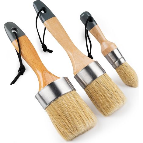 Pinceaux à la craie, ensemble de 3 pinceaux à cire, pinceaux ronds pour toutes les peintures, brosses à poils naturels pour la peinture, pochoirs, cirage, décoration intérieure, bricolage artisanat d' (1/5)