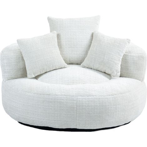 CHICFURN sillón puff 108 x 108 x 52 cm de chenilla beige, 3 cojines, sin montaje (1/5)