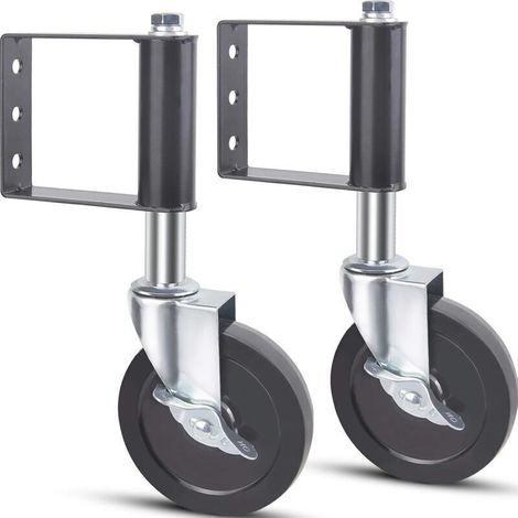 Roulettes de porte à ressort robustes – Lot de 2, charge max. 100 kg, diamètre 10,2 cm, frein latéral verrouillable, pour bois et tubes métalliques