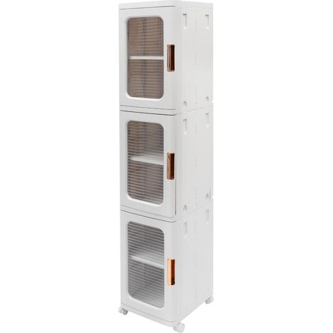 Küchenschrank, Schmale Kommode 3 Schubladen Schrank Badregal Multifunktionswagen mit 4 Einzelrollen Weiß 24,5 × 28,5 × 126cm Geeignet für Schlafzimmer, Arbeitszimmer, Badezimmer