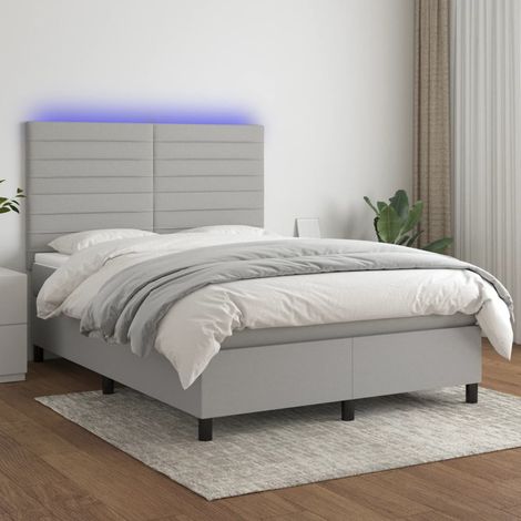 vidaXL Sommier à lattes de lit et matelas et LED Gris clair 140x190 cm (1/5)