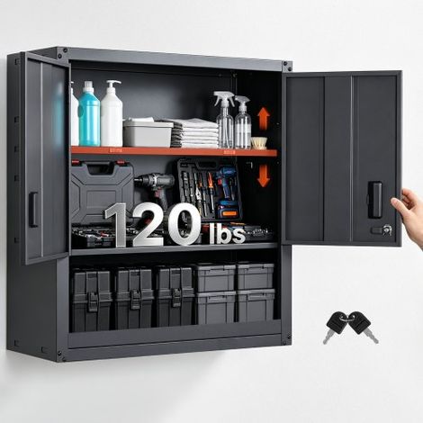 Armoire Murale Atelier, 76,2 x 31 x 76,2 cm, Armoire à Outils Garage Suspendue en Métal, Rangement Mural, avec Porte Verrouillable, Capacité 163,3 kg, pour Garage, Sous-sol, Cuisine, Entrepôt (1/3)