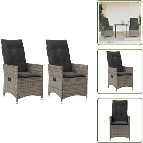 Sedie in rattan - vidaXL Sedie da Giardino Reclinabili 2 pz e Cuscini Grigio Polyrattan - Sedie in acciaio