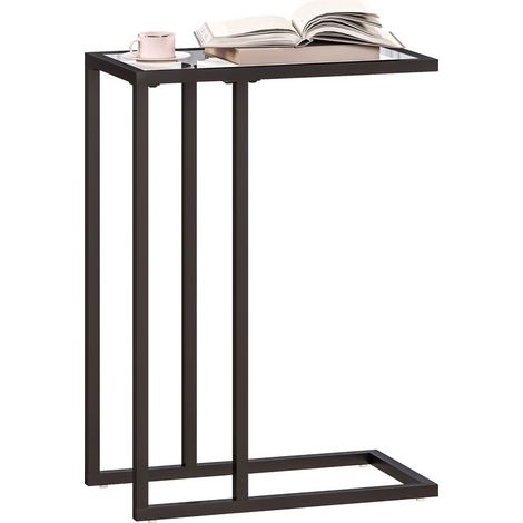 Table low in glass and steel in shape of C, 46 x 25 x 63,5 cm, black (1/5)