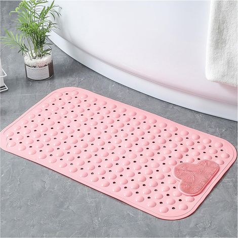 Tapis de douche rectangulaire antidérapant à ventouses, drainage rapide, massage des pieds, 70 x 40 cm, Rose (1/5)