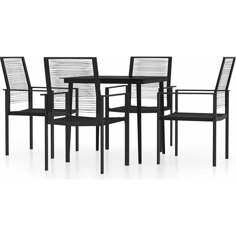 Ensemble repas de jardin table et 4 chaises extérieur acier verre rotin PVC noir 5 pièces (1/5)