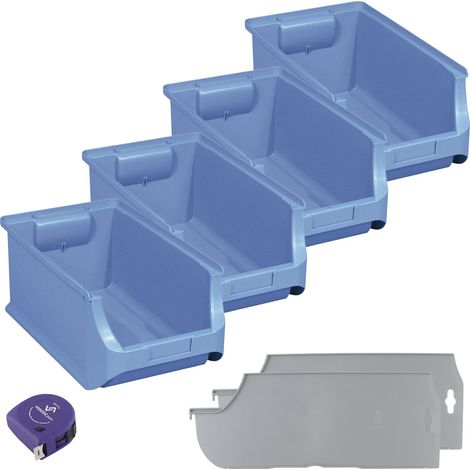 vasalat Stapelboxen 355x205x150mm Gr.4, Sichtlagerboxen für Werkstatt Garage und Lager, Kunststoff blau, 4x Sichtlagerkästen + 2x Trennsteg (1/5)