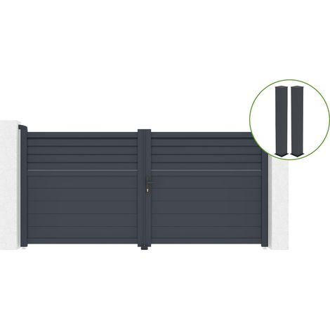 Puerta abatible 3m CARPATIA H.140cm aluminio gris + 2 postes 20x20cm H.166cm (1/5)