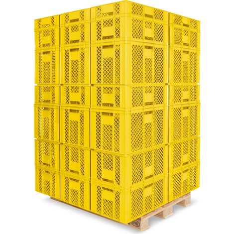 BRB 78 Stück Stapelkörbe/Bäckerkästen in 5 Größen, Grundmaß LxB 600x400 mm, H 90 mm, 150 mm, 240 mm, 320 mm, 410 mm (gelb)