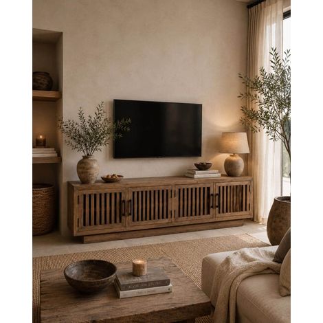 Lino - Meuble TV 4 portes en manguier massif 160 cm (1/5)