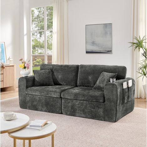 Sofá 2 plazas relax con USB y portavasos chenilla OKMYHOME