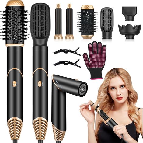 Air Styler 6 en 1 Kit Coiffure Multifonction, Sèche Cheveux, Brosse Soufflante Rotative, Fer à Friser, Peigne Lissant, Brosse Chauffante et Diffuseur pour Boucler, Lisser et Donner du Volume Ensemble (1/5)