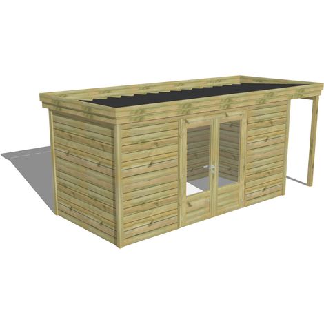 ABRI DE JARDIN bois Pin autoclave 27mm - 5,34x2,14m / 11,4m2 - Bac acier - Abri Français