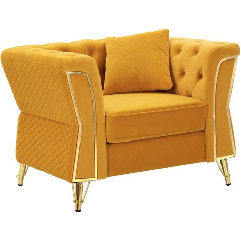 Dmora - Sessel Gabbiano, Gepolsterter Sitz, Einzelsofa im Wohnzimmer, Stuhl mit Armlehnen, 104x83 h76 cm, Ocker und Gold