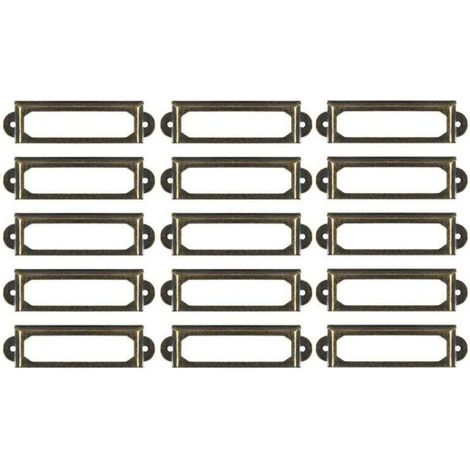Lot de 50 porte-étiquettes en métal pour meubles, tiroirs, armoires, étiquettes pour bureau, bibliothèque, bibliothèque, étagères Bronze