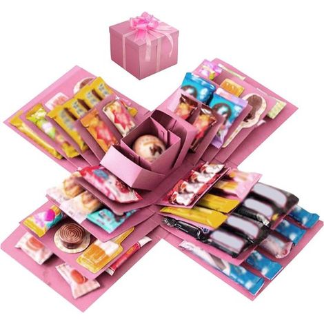 Scatola a sorpresa a 5 strati con effetto esplosione, ideale per compleanni e San Valentino, nei colori blu e rosa. (1/5)