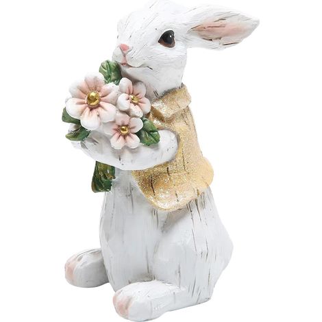 Statue Lapin De Pâques - Figurine En Résine Avec Carotte Et Œuf - Décoration De Table Printemps - 7 Cm X 20 Cm - 1 Pièce (1/5)