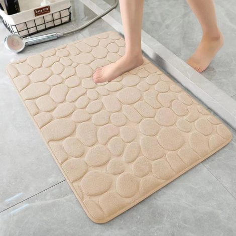 LAN Couleur camel clair - petits cailloux 40 x 60 cm, polaire corail, épaisseur 0,8 cm Tapis de sol uni en polaire corail, tapis de sol rectangulaire à galets, tapis antidérapant pour salle de bain (1/4)