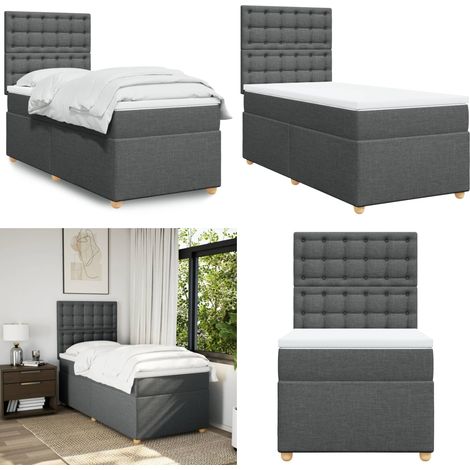 Boxspringbett mit Matratze Dunkelgrau 90x200 cm Stoff - Boxspringbett - Doppelbett - Bettenrahmen - Schlafsystem - Polsterbett - Home & Living (1/5)