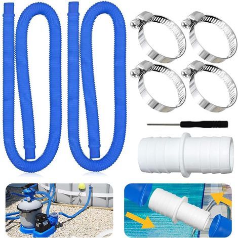 Lot de 2 Tuyaux de Piscine 32 mm Pour Pompes de Piscine, Avec 4 Clips de Sécurité et 1 Raccord de Tuyau, Tuyau de Piscine de 150 cm et 32 mm, Pour Pompe de Filtration et Piscine (1/5)