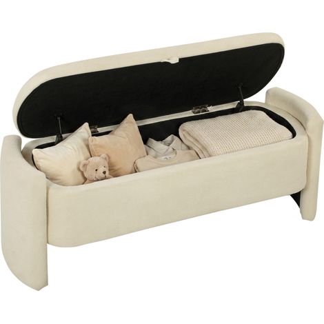 Banc bout de lit - HOMCOM - espace de rangement - pieds en bois d'eucalyptus - tissu bouclé - 118x42x45cm - crème (1/5)