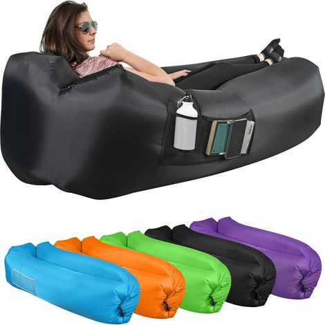 Fauteuil/canapé gonflable d'extérieur - Tissu en nylon résistant - Sans pompe - Idéal pour le camping, la plage et les moments de détente en plein air - Poches en filet - Sac de rangement inclus (1/5)