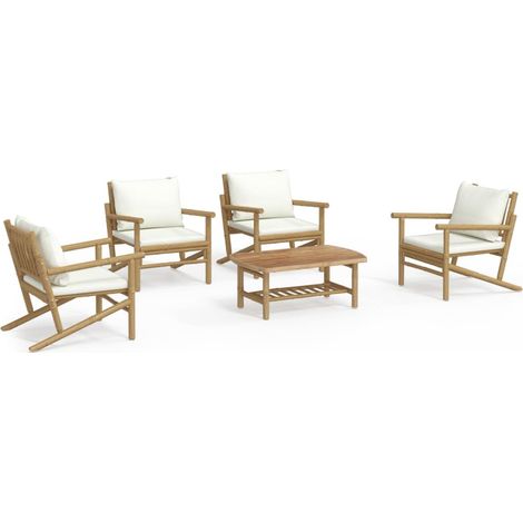 Maison Exclusive - Set Salotto da Giardino 5pz con Cuscini Bianco Crema in Bambù