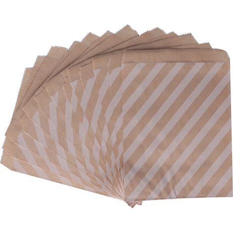 50 sachets en papier kraft jetables, sûrs et décoratifs pour bonbons, à rayures diagonales (E) (1/5)