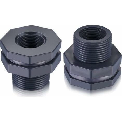 Raccord de cloison en PVC 2 pièces pour barils de pluie, aquariums, réservoirs d'eau (3/4") (1/4)