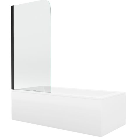 Mexen Cubik Rechteckige Badewanne 150 x 70 cm mit Verkleidung und 1-flügeliger 70 cm Duschwand, transparent, schwarz (1/5)