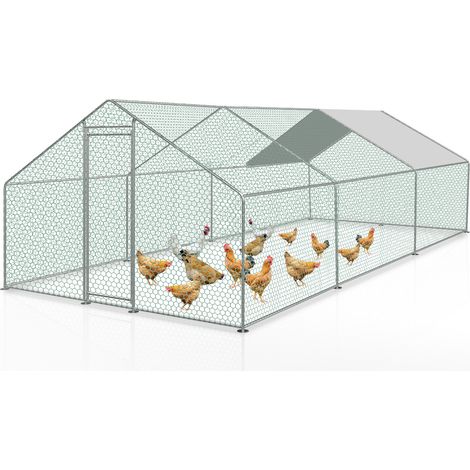 Enclos poulailler grillagé avec porte latérale et toit dôme 18 m² 3x6x2m