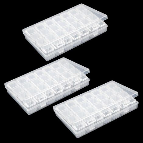 Schmuckaufbewahrungsbox aus Kunststoff, 3-teilige transparente Diamant-Organizer-Box, jede Box für kleine Gegenstände, Nägel, Perlen (28 Fächer) (1/4)