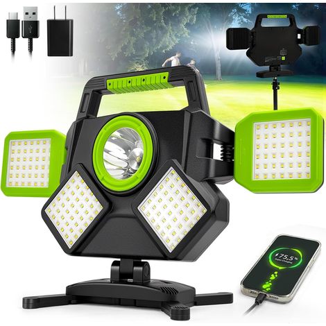 Projecteur LED Rechargeable 55W, 5000LM Projecteur Chantier à Batterie Magnétique, Rotation à 360°, 6 Modes d’Éclairage, Lampe de Chantier Portable pour Garage, Atelier et Réparation Auto (1/5)
