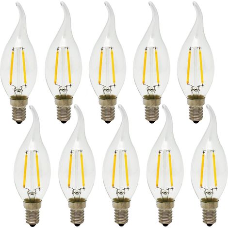 Lot de 10 Ampoules LED Filament E14, 2W/150LM, Blanc Chaud 2700K, Équivalent 15W, Non-Variateur, AC220-240V