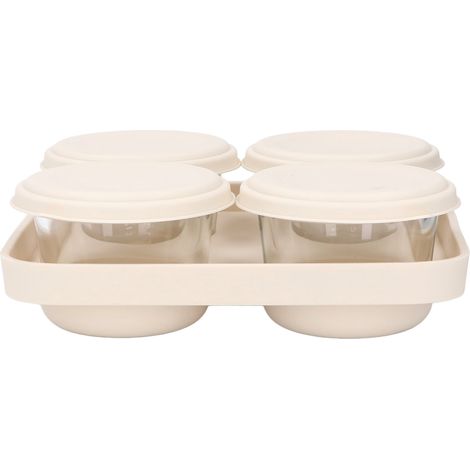 Récipient transparent pour vinaigrette, réutilisable, en silicone alimentaire, avec couvercle, compatible congélateur et micro-ondes, beige (1/5)