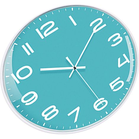 Horloge de bureau 30 cm (12 pouces) à quartz, mouvement simple et silencieux, en ABS écologique, inodore et durable, idéale pour la chambre ou le bureau. Panneau vert et cadre blanc. (1/5)