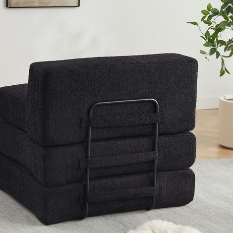 Canapé-Lit 1 place 2-en-1 structure modulaire couchage d’appoint pliable revêtement en chenille cadre en fer dossier réglable (1/5)