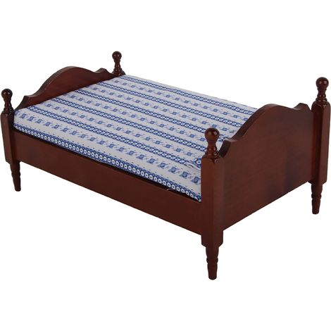 Lit miniature de poupée 1:12 en bois réaliste couleur acajou, meuble miniature pour maison de poupée (1/5)