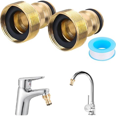 Juego de 2 adaptadores universales para grifos mezcladores: adaptador de manguera, conector rápido y conector para manguera de jardín (rosca macho, color dorado).