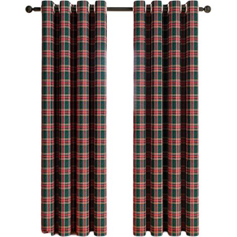 Rideaux Panneaux Décoratifs à Carreaux Écossais - Filtre à Lumière - Style Campagnard à Oeillets - pour Cuisine/Salon (1/5)