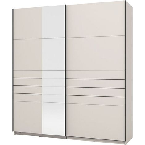 Großer Kleiderschrank Siri, Schlafzimmer Garderobe, 2 Regale, Schiebetür, 195x217,5h cm Cremeweiß