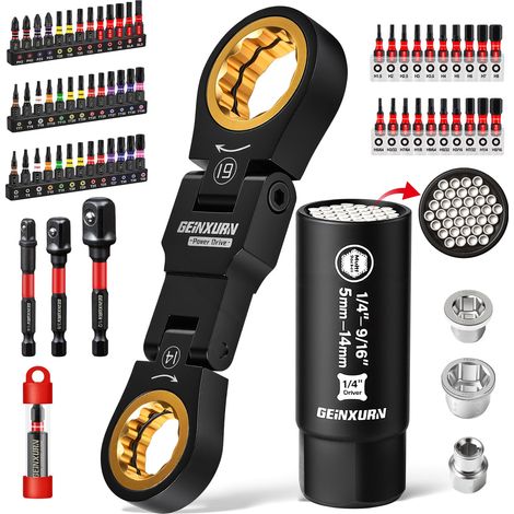 Set de 68 Clés à Cliquet Tête Flexible pour Espaces Étroits, Douille Universelle, Embouts de Visseuse à Chocs, Porte-Embout, Adaptateur de Douille à Chocs – pour Réparation Auto et Maison (1/5)