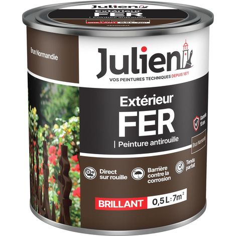 Julien Peinture Fer Anti-Rouille Brillant - Portes, grilles, portails, mobilier de jardin en métal - Brun Normandie 0,5 L