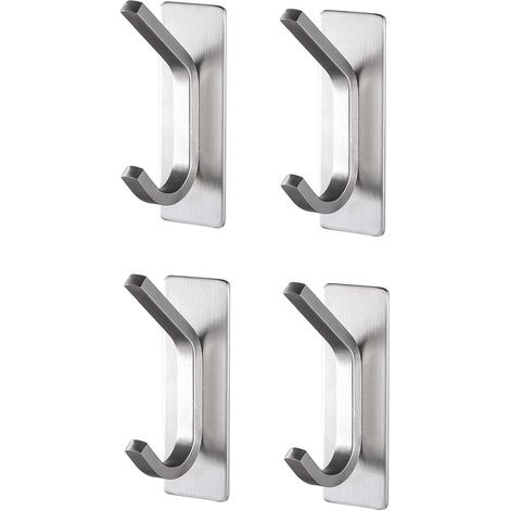 Juego de 4 soportes de baño autoadhesivos de acero inoxidable color plata. (1/5)