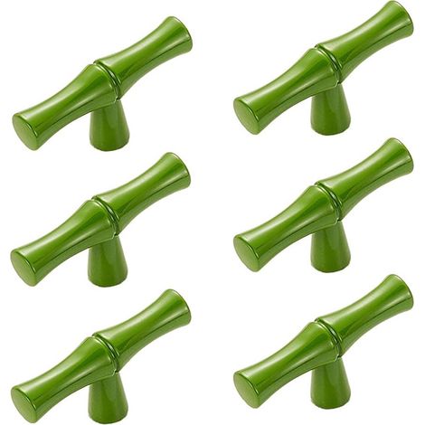 Lot de 6 poignées de meuble en alliage de zinc massif en forme de bambou, pour tiroirs, placards et portes (un trou, vert). (1/4)