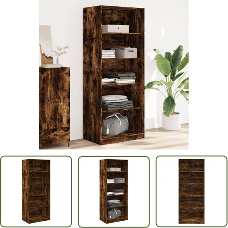 The Living Store Garde-robe chêne fumé 80x50x200 cm bois d'ingénierie - Armoire - Placard - Dressing - Meuble Rangement - Commode (1/5)